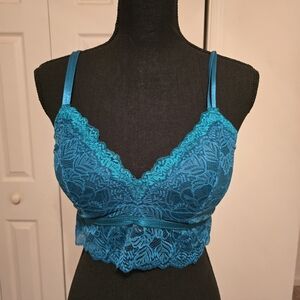 Elegant Lace Bralette in Teal Sz Large